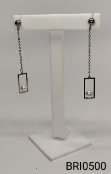 brinco inox corrente retângulo e pérola