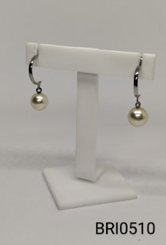 brinco inox meia argola pingente pérola