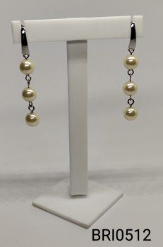 brinco inox 3 pérolas penduradas