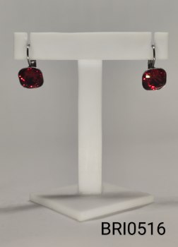 brinco inox argola pedra vermelha quadrada