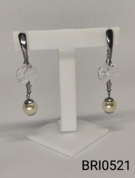 brinco inox haste pedra branca e pérola