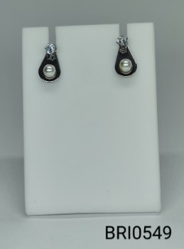 brinco inox pérola e zircônia