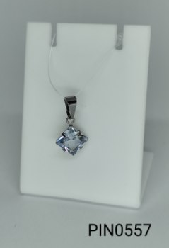 pingente inox quadrado zircônia azul