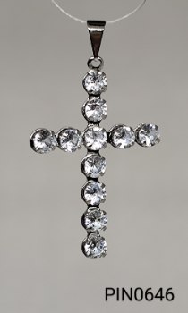 pingente médio  inox   cruz de  zircônia