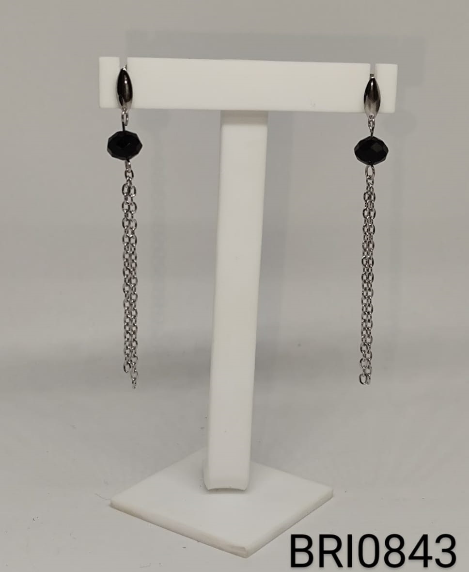 brinco inox ônix preta presa a 2 correntes