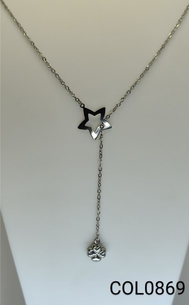 colar inox  longo em forma de y  estrela e trevo