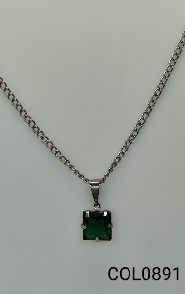 colar inox pedra quadrada zircônia verde