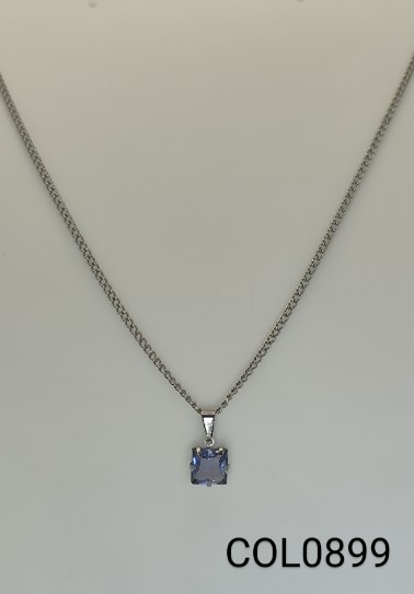 colar inox  zircônia quadrada lilás