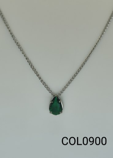 colar inox com  pingente de gota  verde