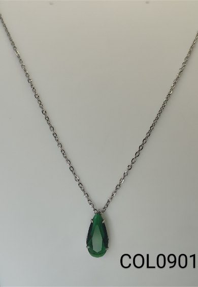 colar inox em forma de gota zircônia verde