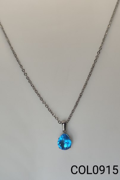 colar inox em forma de gota zircônia azul