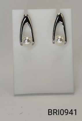 brinco inox haste em "v" presa na pérola