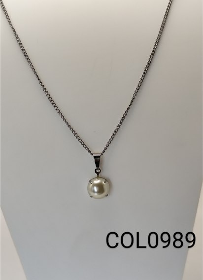 colar inox pingente pérola